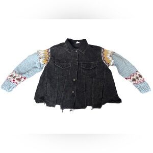 Pol Corduroy and Knit Sleeve Jacket Black and blue size small